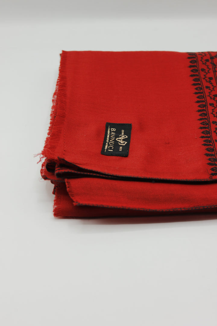 Premium Quality Red With Black Embroidered Pashmina Cashmere Shawl