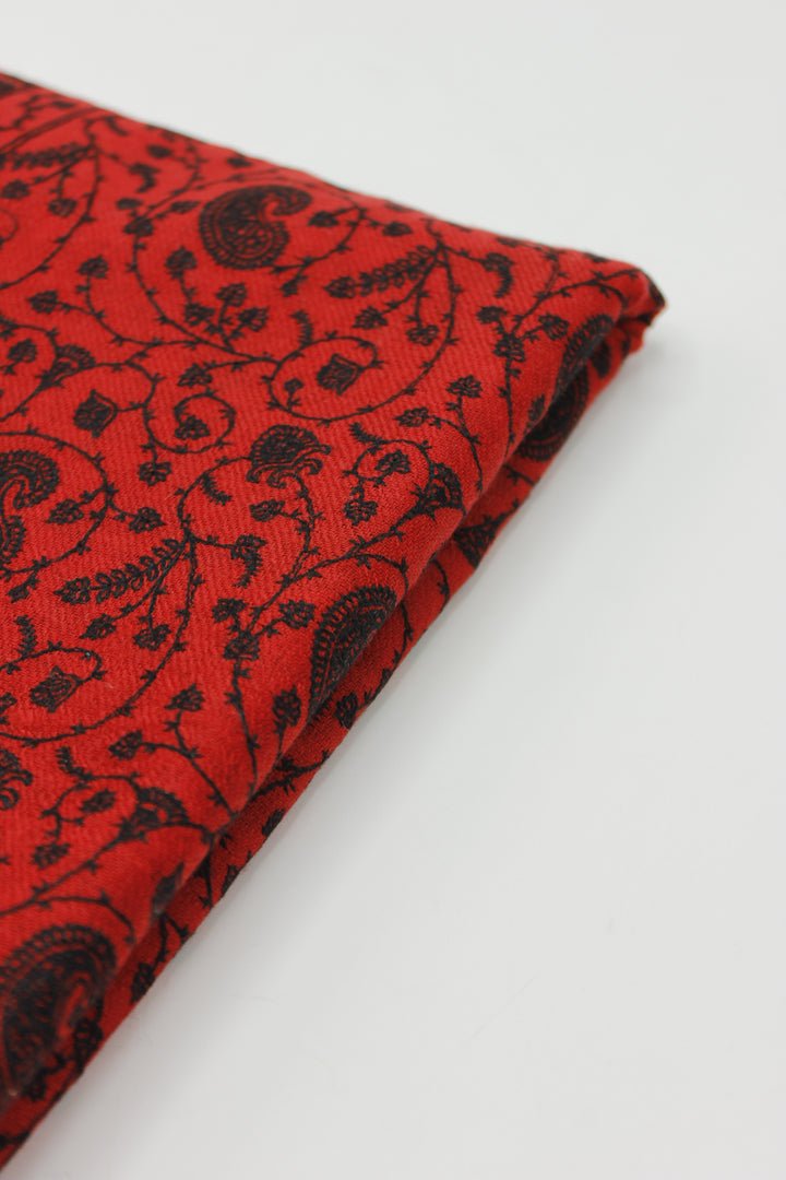 Premium Quality Red With Black Embroidered Pashmina Cashmere Shawl