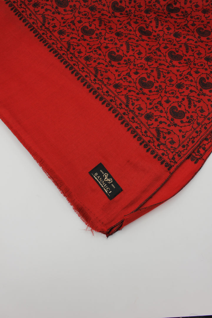 Premium Quality Red With Black Embroidered Pashmina Cashmere Shawl