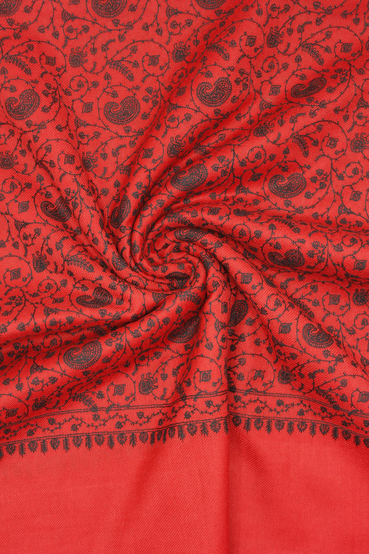 Premium Quality Red With Black Embroidered Pashmina Cashmere Shawl