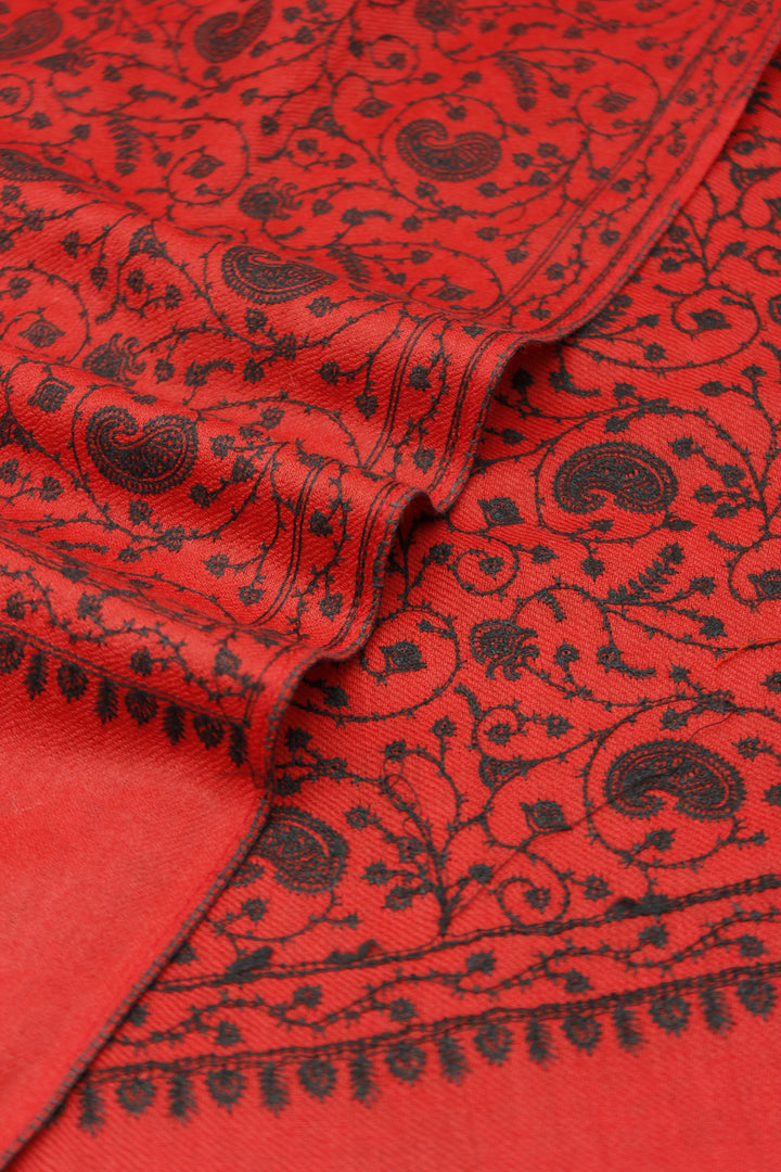 Premium Quality Red With Black Embroidered Pashmina Cashmere Shawl