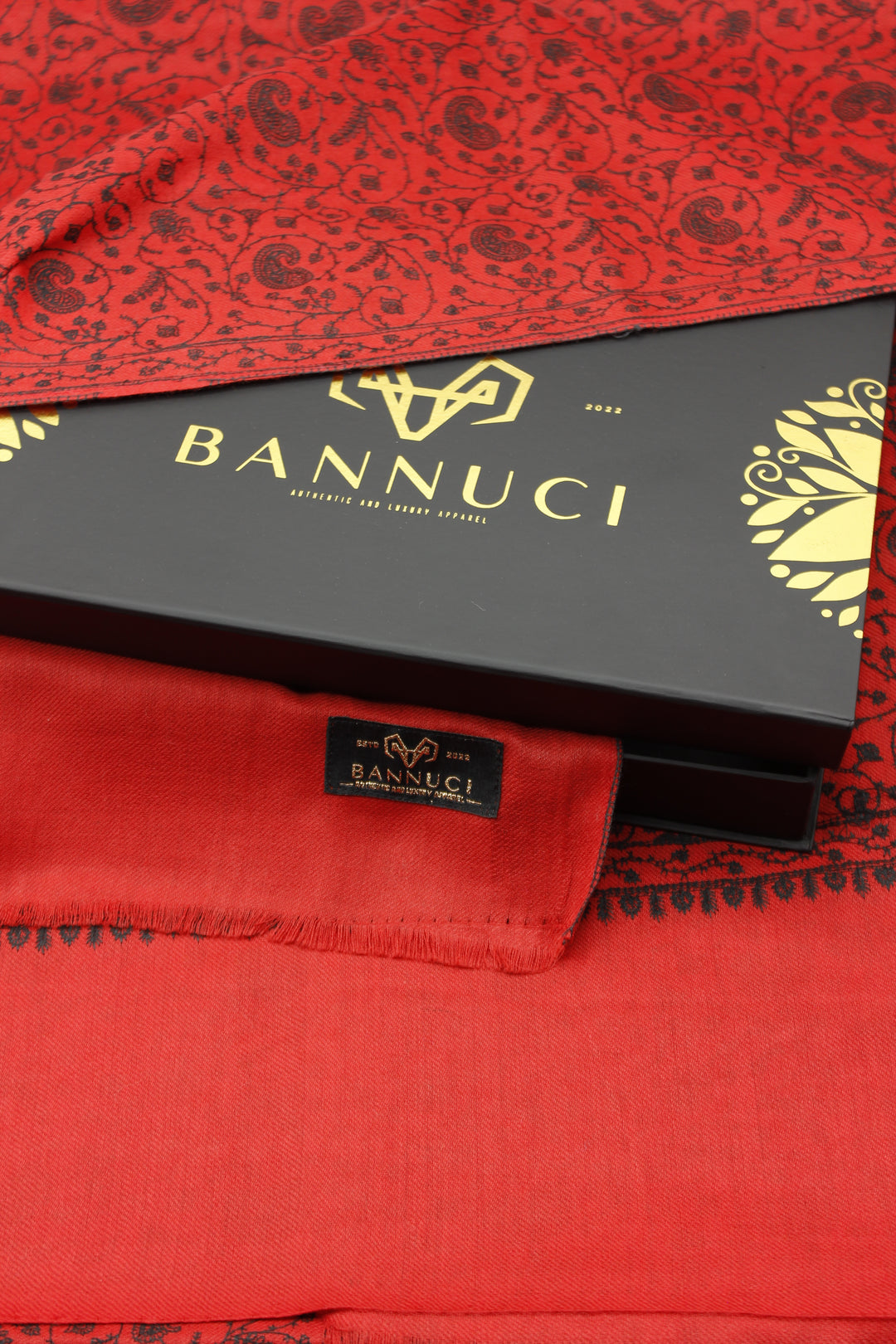 Premium Quality Red With Black Embroidered Pashmina Cashmere Shawl