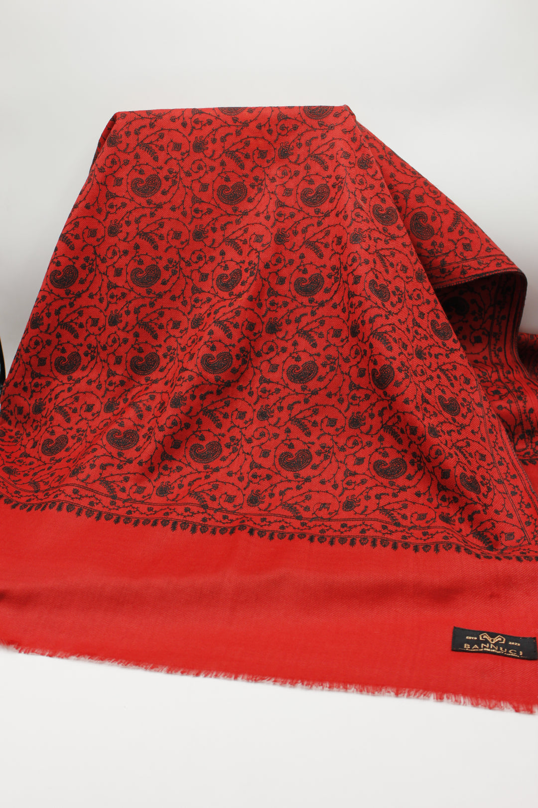 Premium Quality Red With Black Embroidered Pashmina Cashmere Shawl