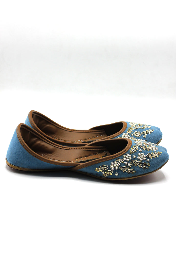 Premium Quality Sky Blue Floral Embroidered Khussas