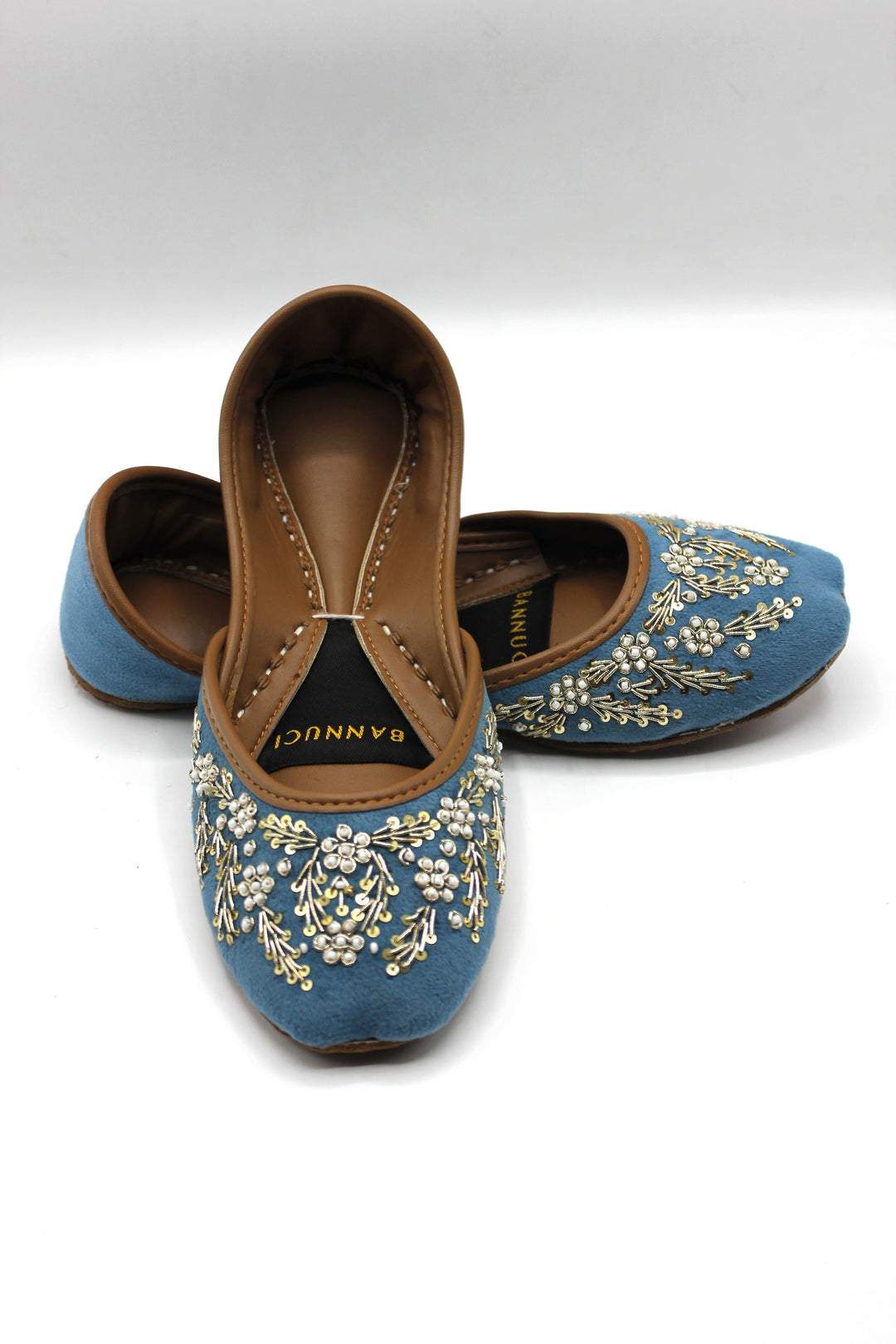 Premium Quality Sky Blue Floral Embroidered Khussas