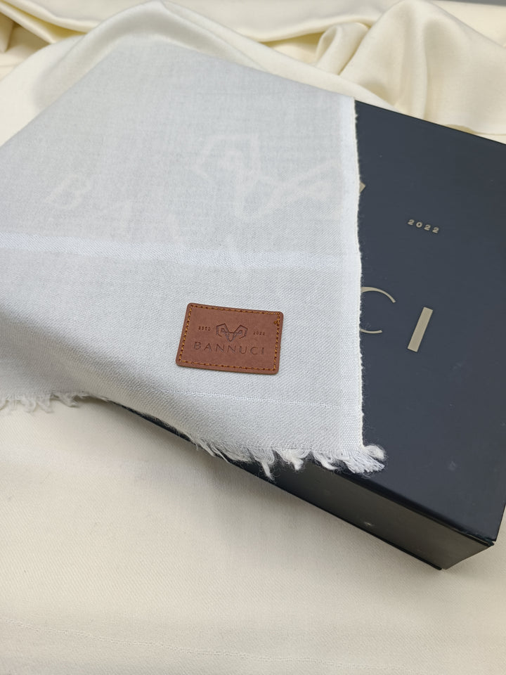 Premium Quality White Border Off White Pure Woolen Shawl