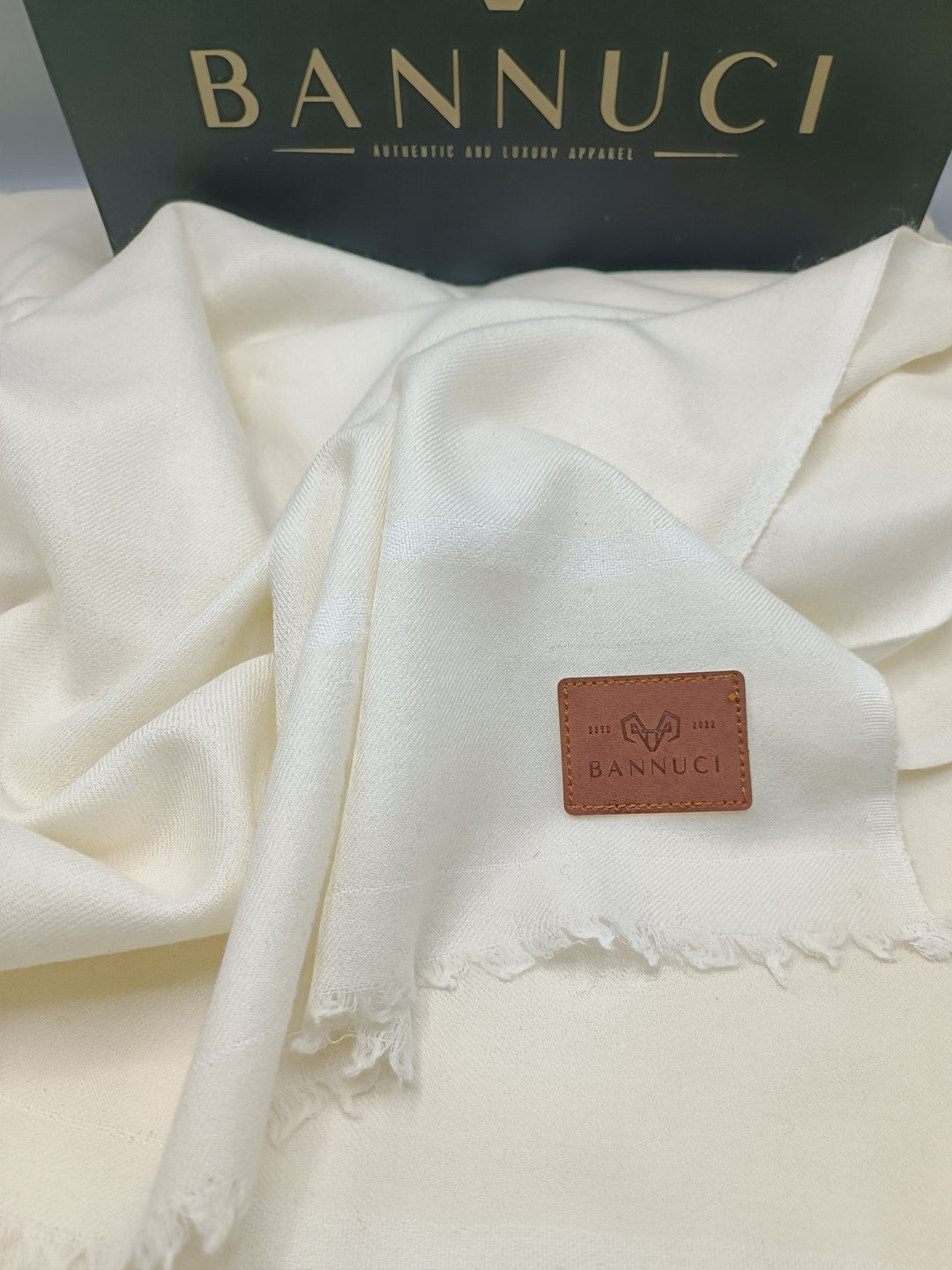 Premium Quality White Border Off White Pure Woolen Shawl