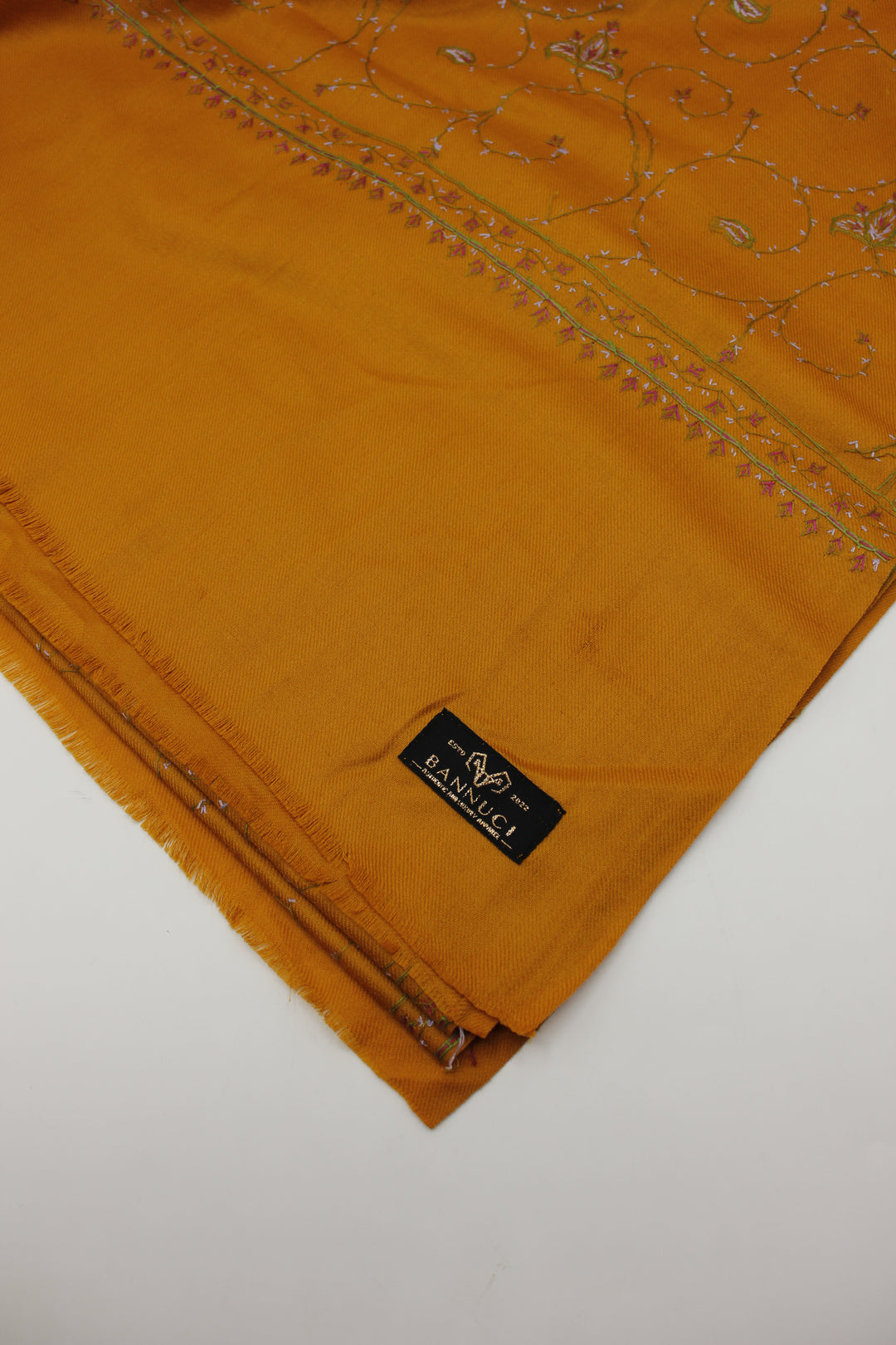 Premium Quality Yellow Hand Embroidered Pashmina Cashmere Shawl