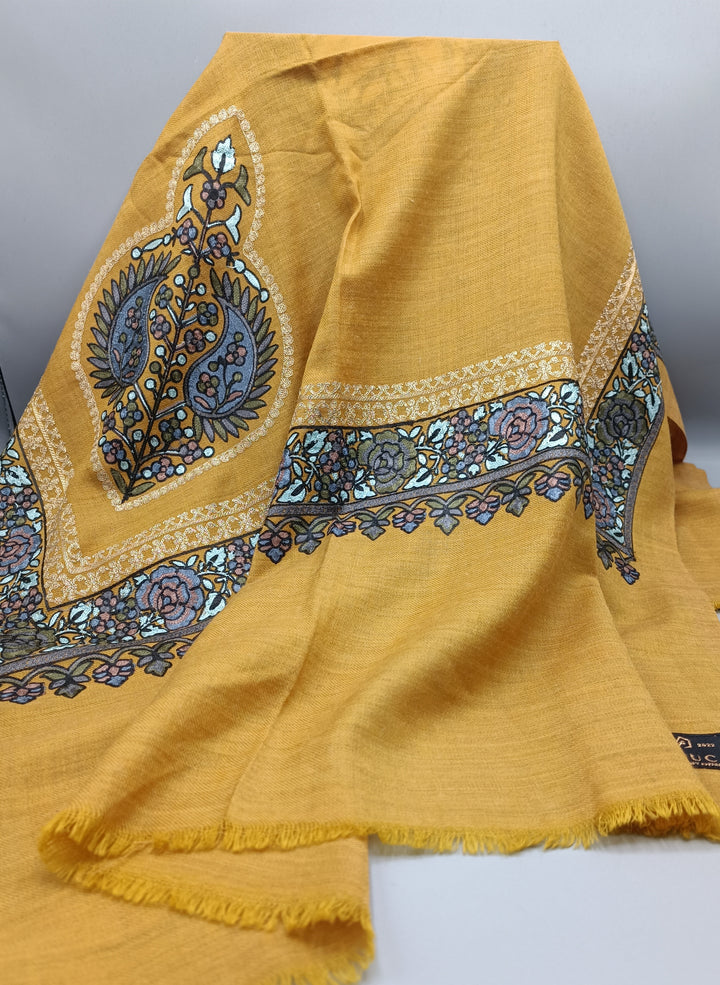 Premium Quality Yellow Embroidered Pashmina Cashmere Stole