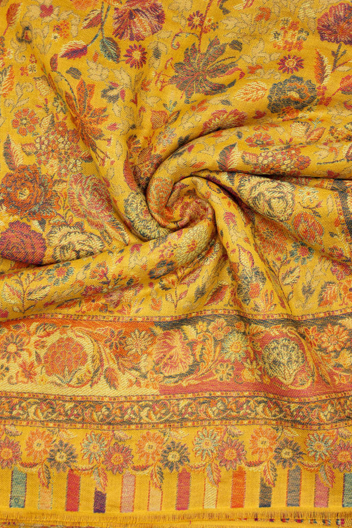 Premium Quality Yellow Multi Color Woven Pashmina Cashmere Shawl