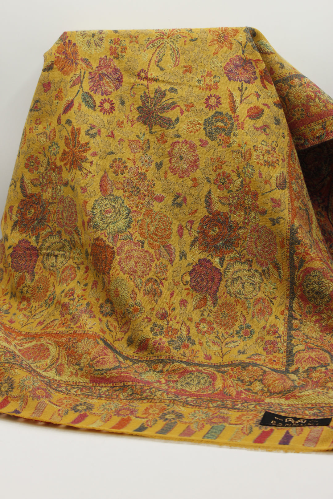 Premium Quality Yellow Multi Color Woven Pashmina Cashmere Shawl