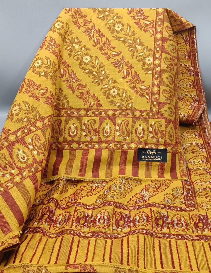 Premium Quality Yellow Red Woven Pashmina Cashmere Shawl