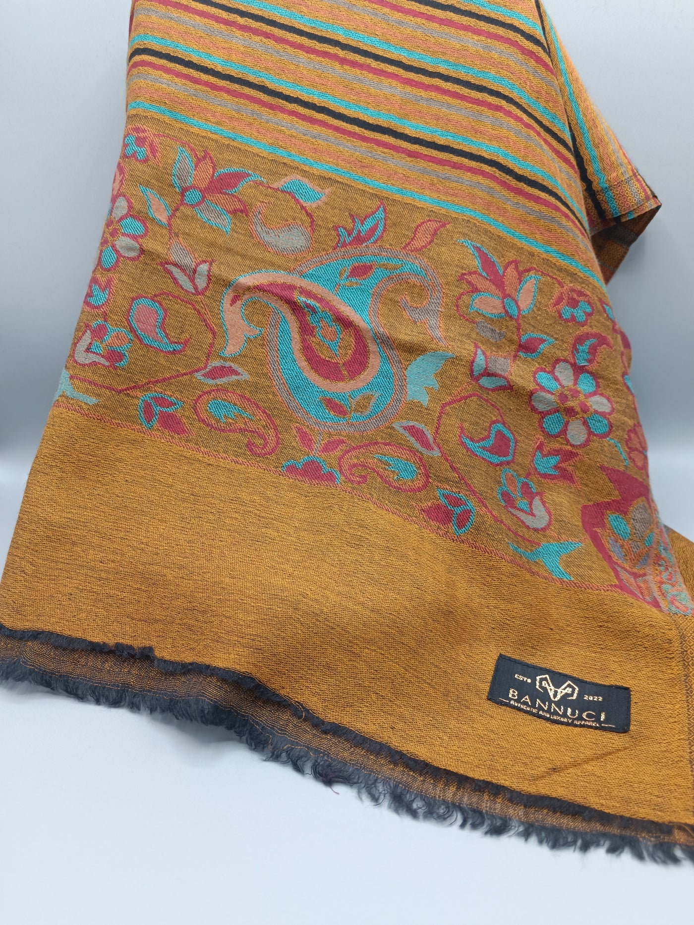 Premium Quality Yellow With Brown Back Multi Color Woven Pashmina Scarf