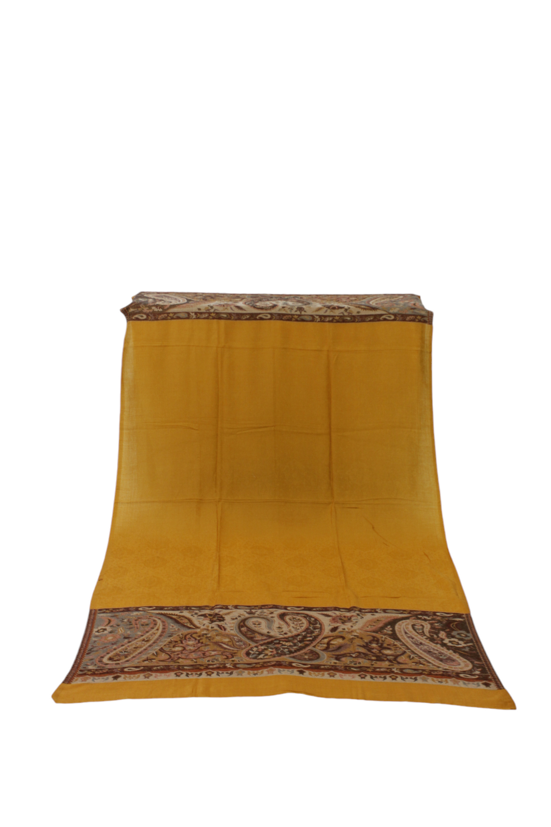 Premium Quality Yellow with Brown Bordererd Woven Pashmina Cashmere Shawl