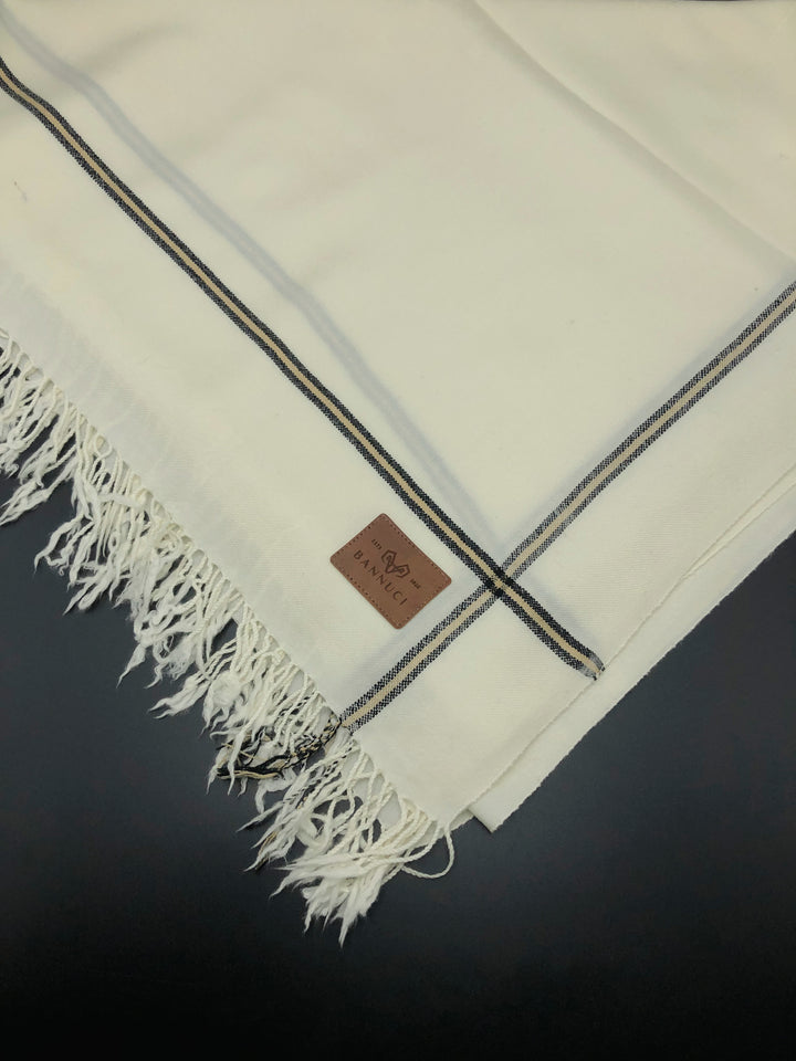 Premium Quality Off White  beige Border Pure Woolen Shawl