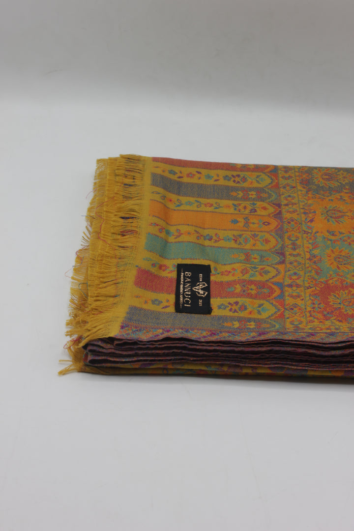 Premium Quality yellow multi color Woven Pashmina Cashmere Shawl 3