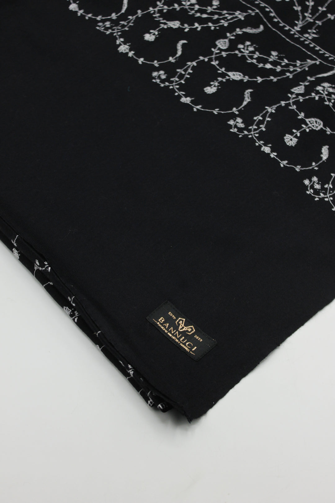 Premium Quality Black With Multi Color Hand Embroidery Pashmina Cashmere Shawl