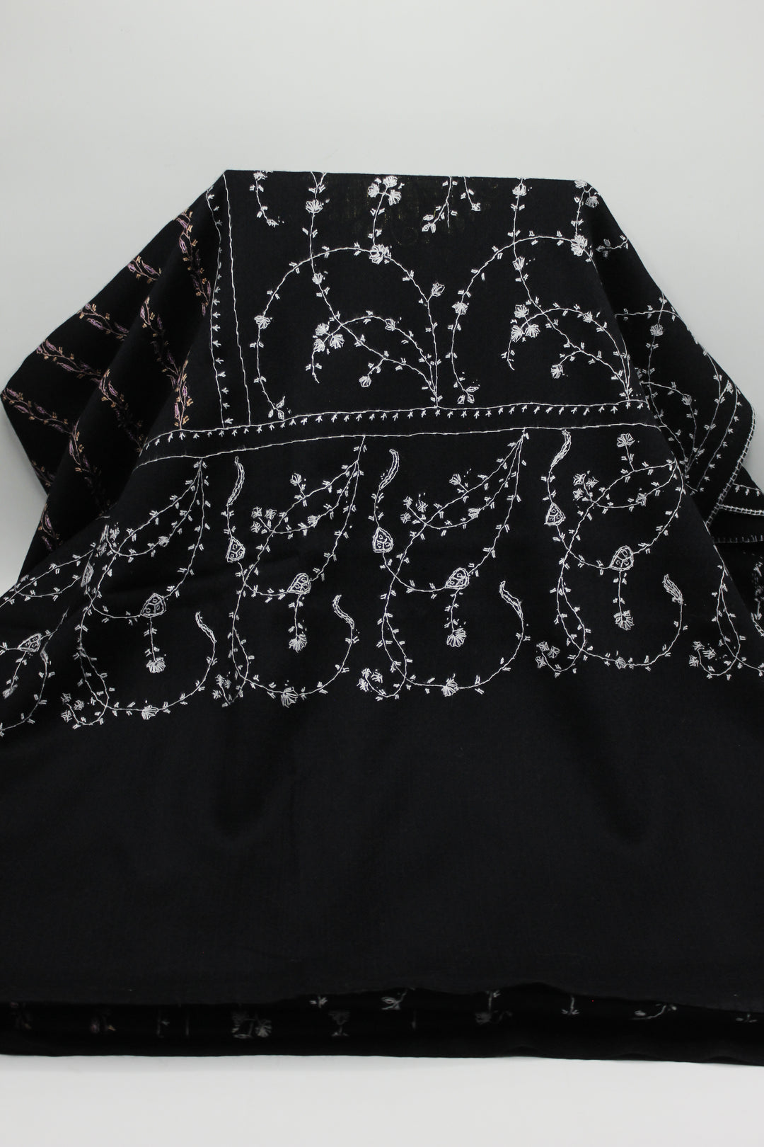 Premium Quality Black With Multi Color Hand Embroidery Pashmina Cashmere Shawl