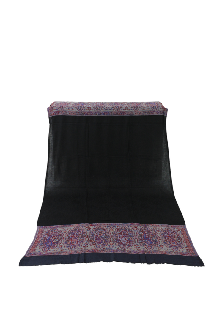 Premium Quality Black with Purple Color Bordererd Woven Pashmina Cashmere Shawl