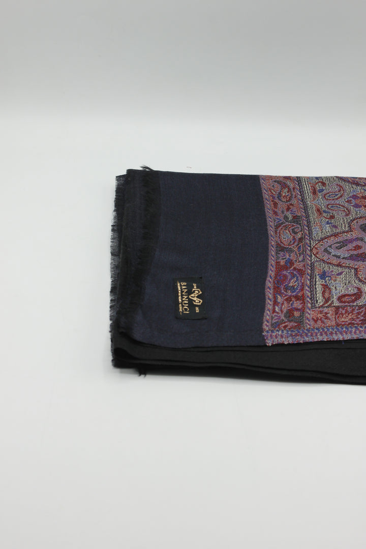 Premium Quality Black with Purple Color Bordererd Woven Pashmina Cashmere Shawl