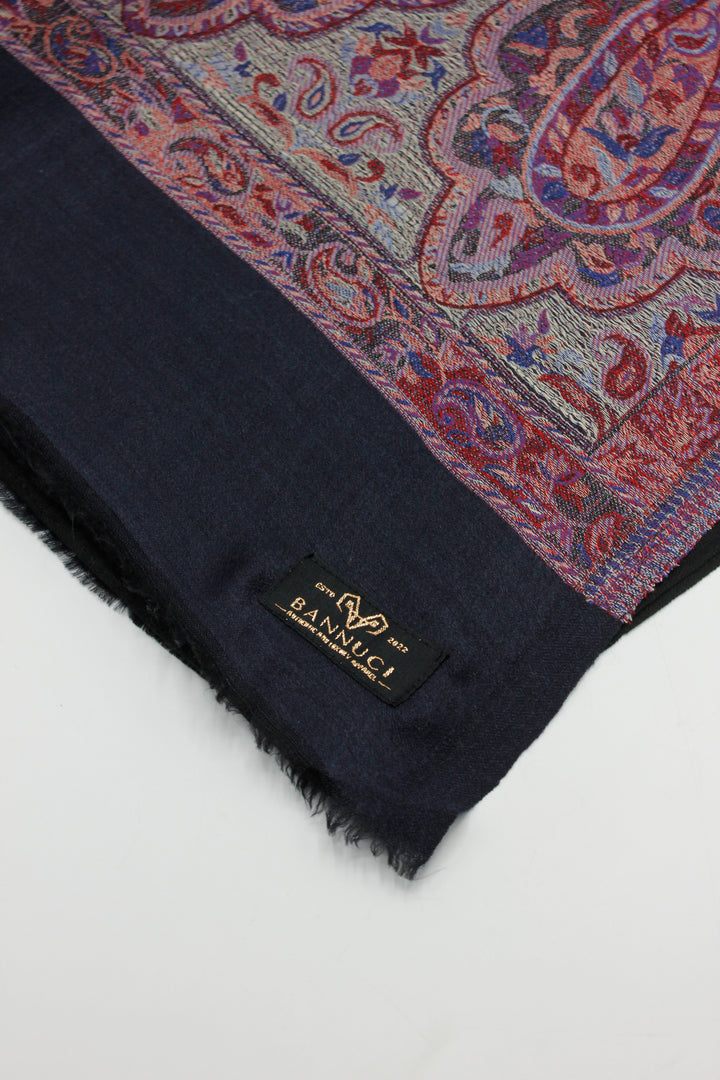 Premium Quality Black with Purple Color Bordererd Woven Pashmina Cashmere Shawl