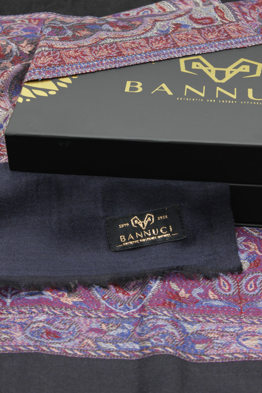 Premium Quality Black with Purple Color Bordererd Woven Pashmina Cashmere Shawl