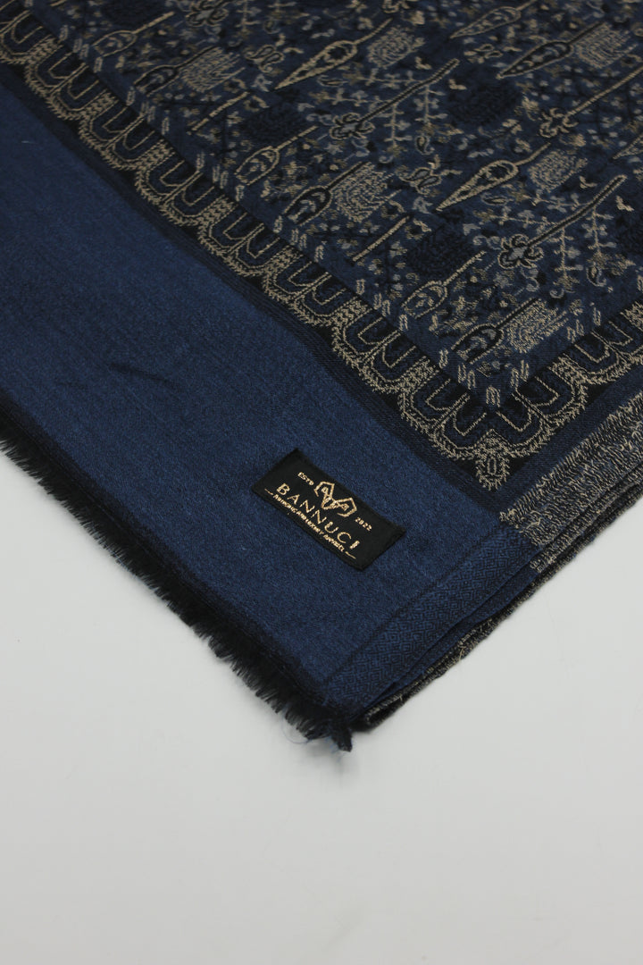 Premium Quality Blue Multi color Woven Pashmina Cashmere Shawl