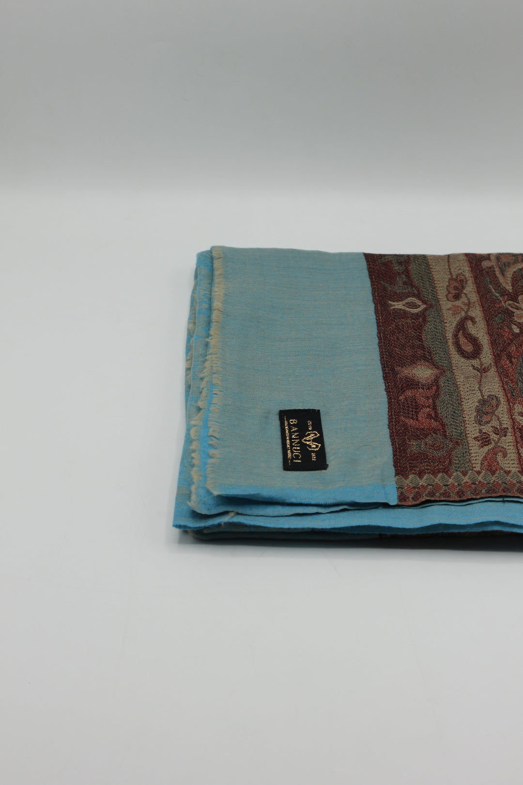 Premium Quality Blue with Meroon Bordererd Woven Pashmina Cashmere Shawl