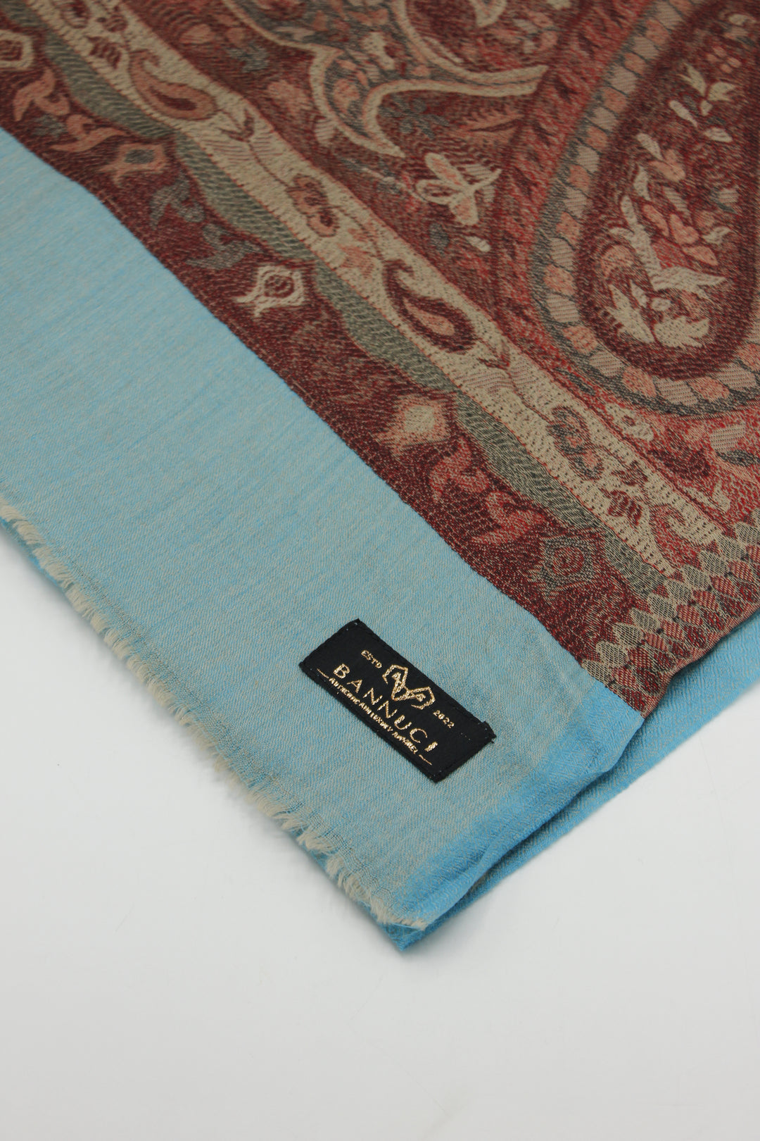 Premium Quality Blue with Meroon Bordererd Woven Pashmina Cashmere Shawl