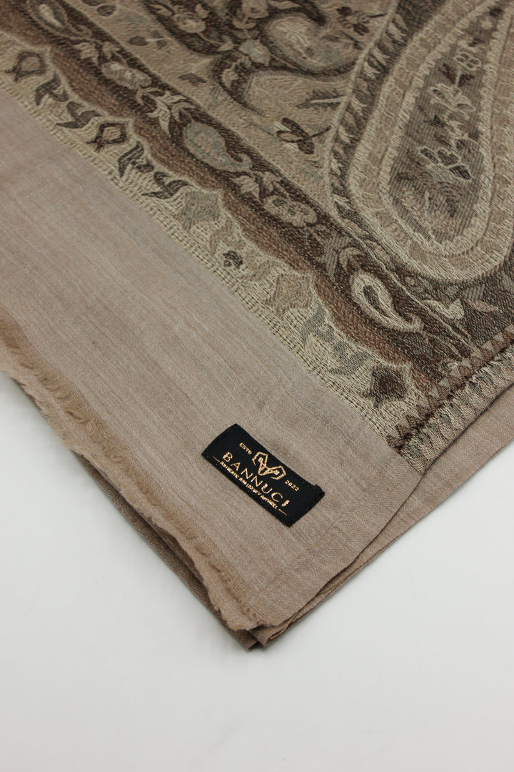 Premium Quality Brown with Choco Color Bordererd Woven Pashmina Cashmere Shawl