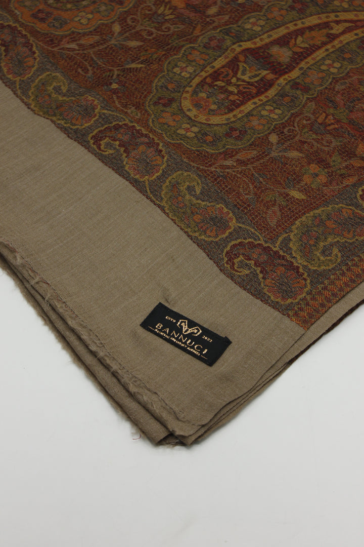 Premium Quality Brown with Multi Color Bordererd Woven Pashmina Cashmere Shawl