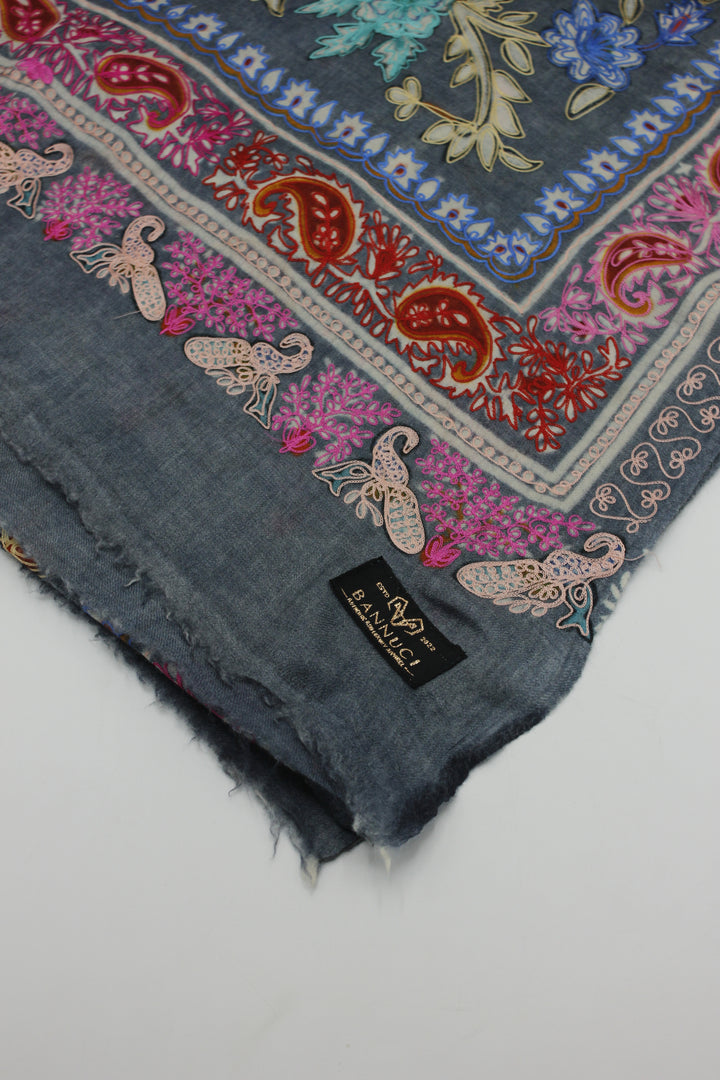 Premium Quality Charcoal Multi Color Kalamkaar Pashmina Cashmere Shawl