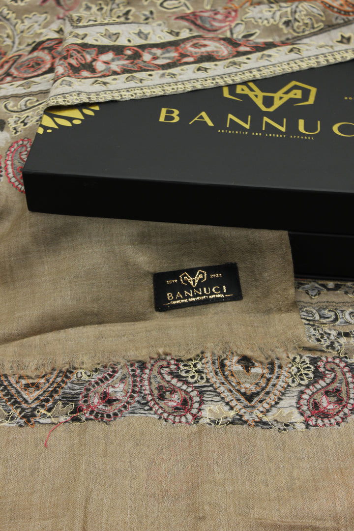 Premium Quality Half Brown Multi Color Woven Pashmina Cashmere Shawl