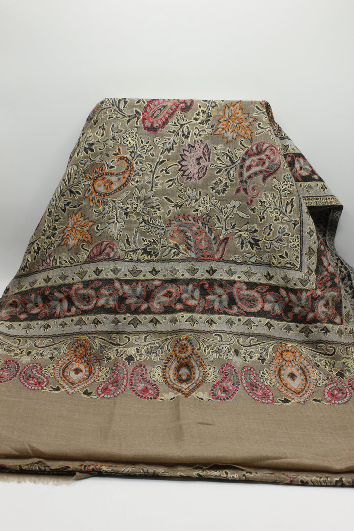 Premium Quality Half Brown Multi Color Woven Pashmina Cashmere Shawl