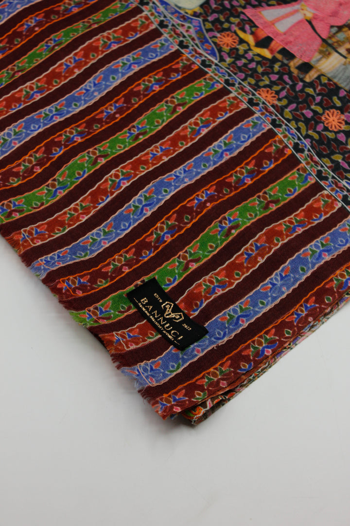 Premium Quality Meroon Multi Color Maharaja Kalamkaar Pashmina Cashmere Shawl