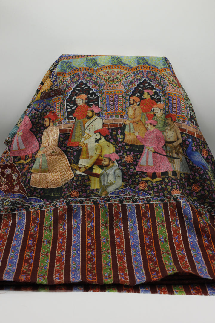 Premium Quality Meroon Multi Color Maharaja Kalamkaar Pashmina Cashmere Shawl