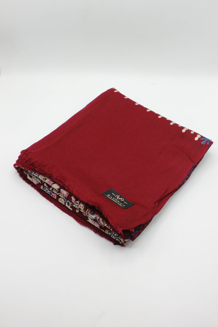 Premium Quality Meroon Multi Color Embroidered Pashmina Cashmere Shawl