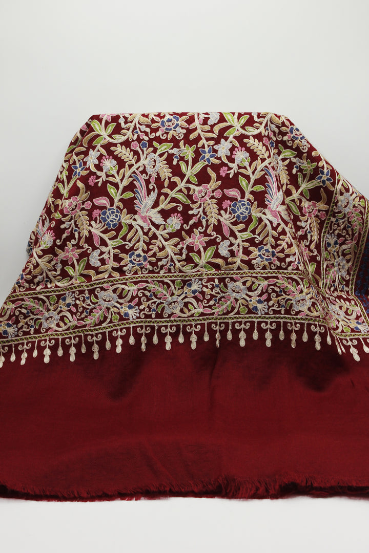 Premium Quality Meroon Multi Color Embroidered Pashmina Cashmere Shawl