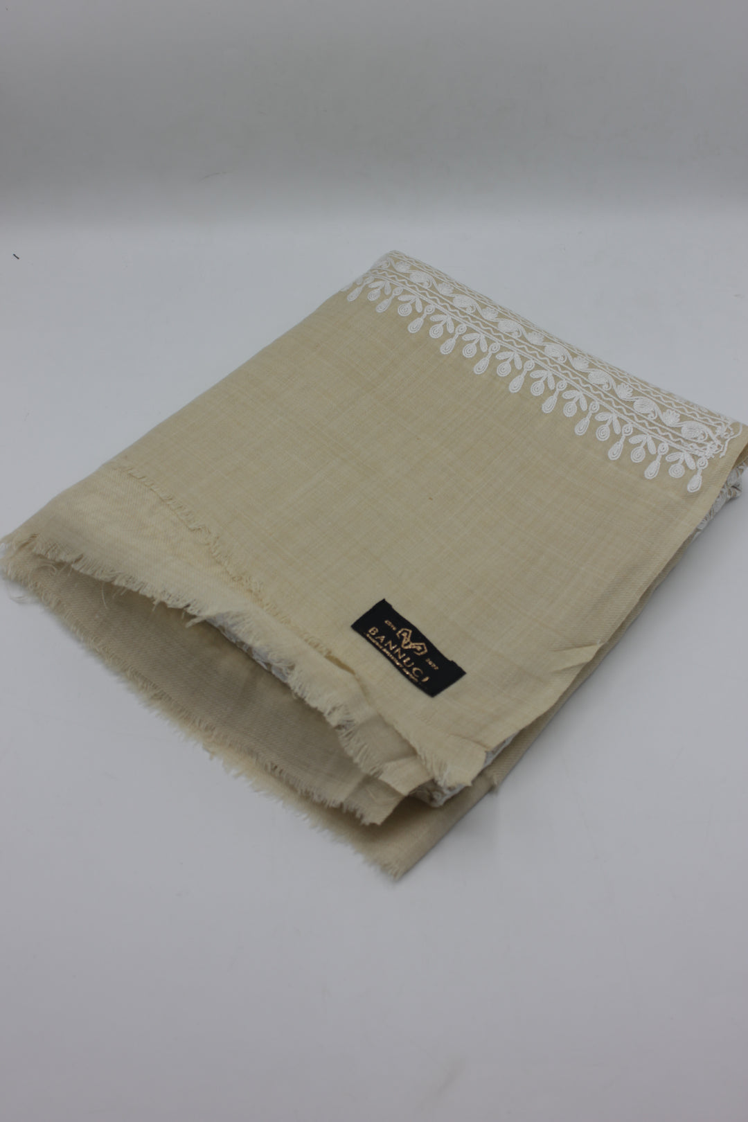 premium quality beige white embroidered pashmina cashmere shawl