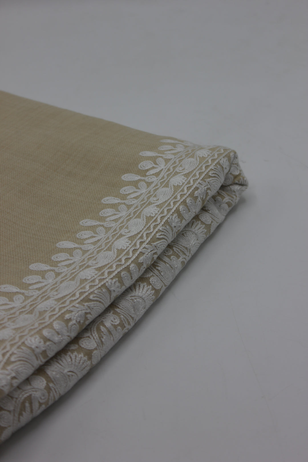 premium quality beige white embroidered pashmina cashmere shawl