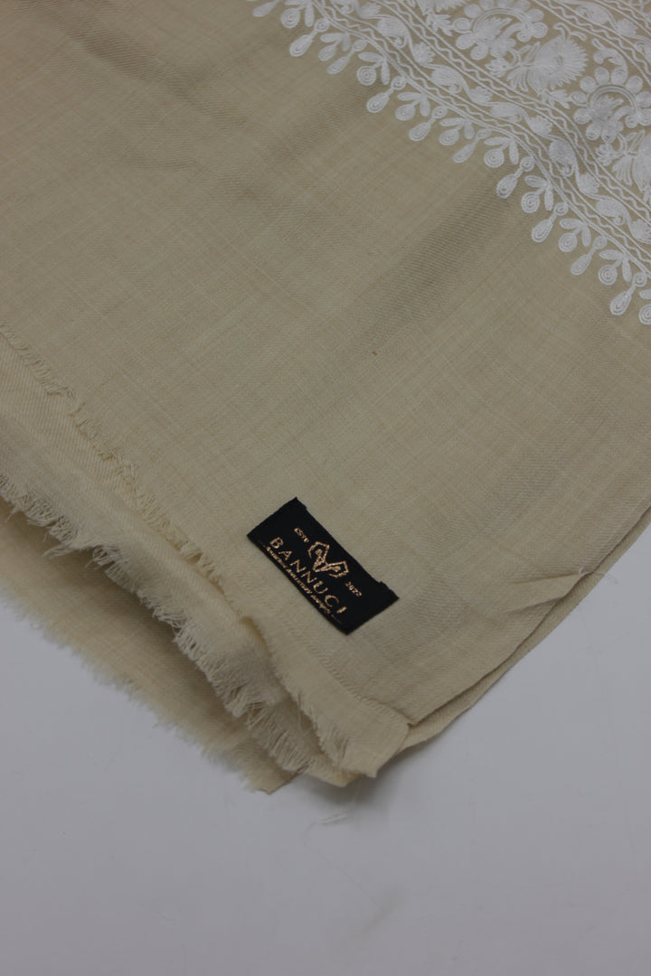 premium quality beige white embroidered pashmina cashmere shawl