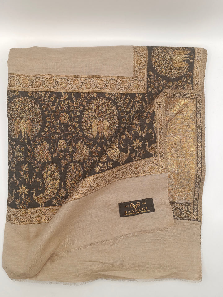 Premium Pashmina Shawl With Four Sided Black And Gold Woven Border