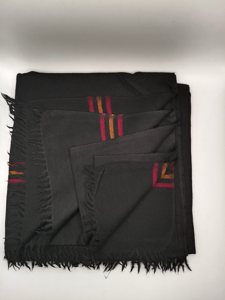 Premium Quality Multi Color Striped Double Fiber 72 Black Woolen Shawl