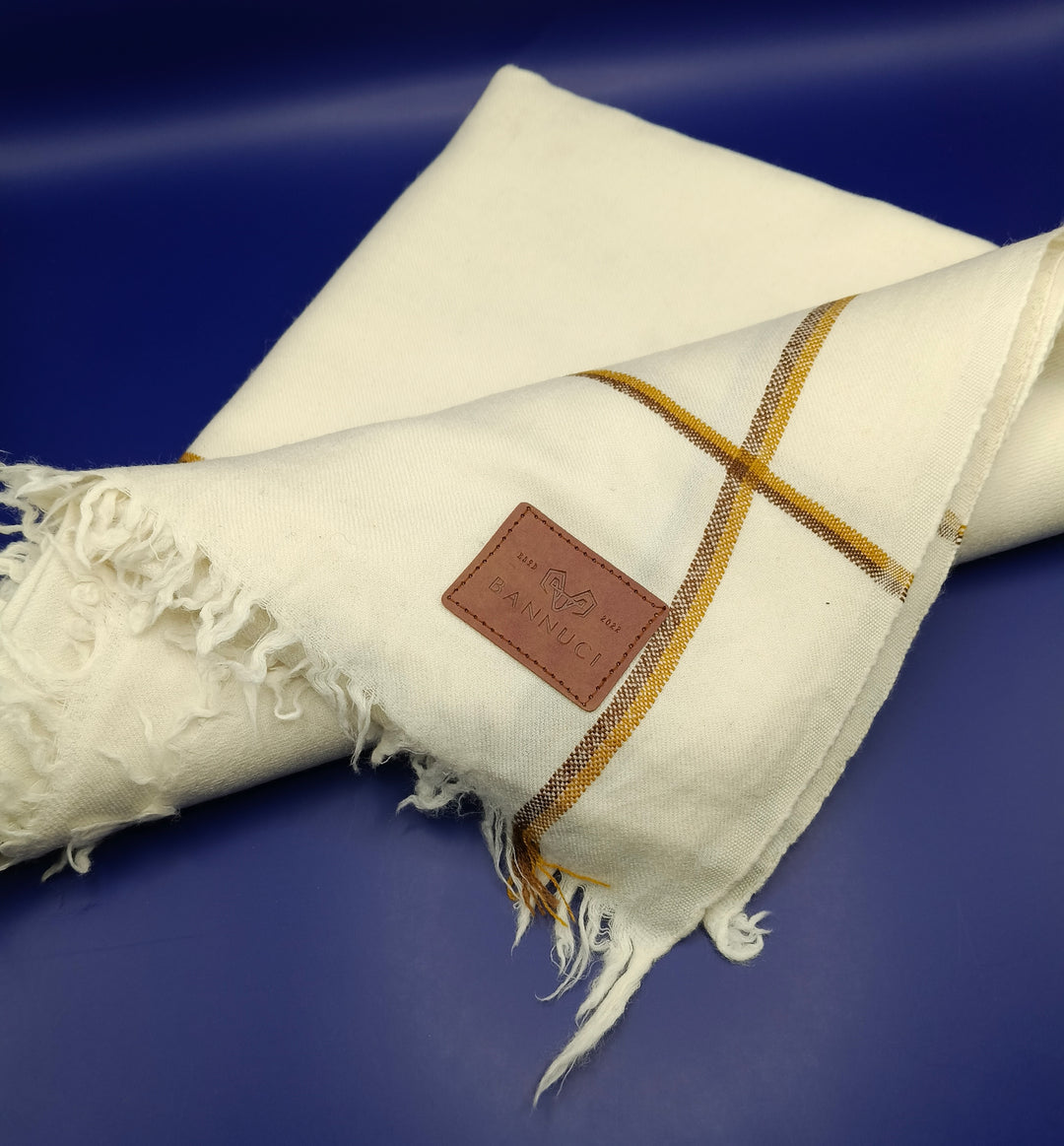 Premium Quality Striped Single Fiber White Woolen Shawl with border