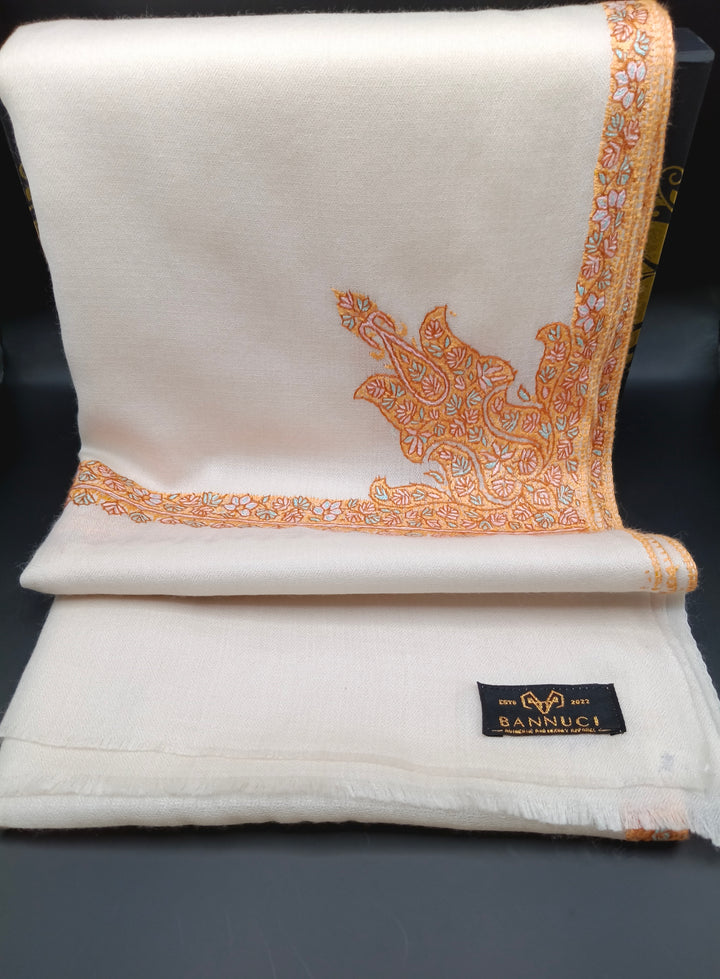 Hand Embroidered Extremely Soft Original Toosh Shawl With Border And 4 Kunj Motifs