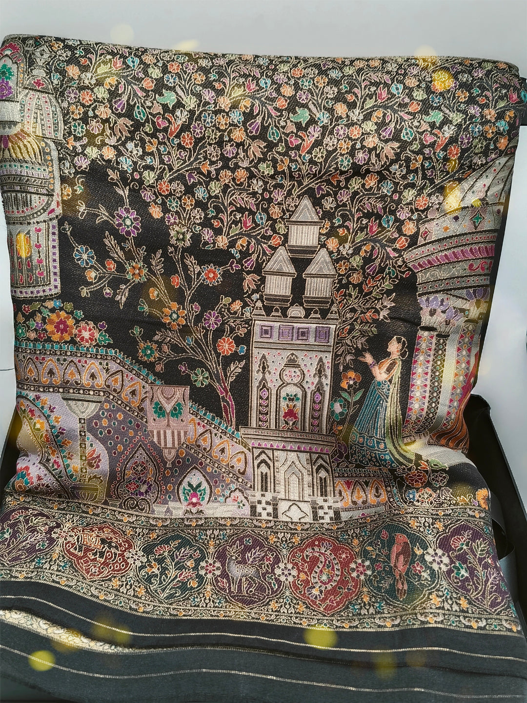 Premium Quality Black Mix Multi Color kani Silk Pashmina  Shawl