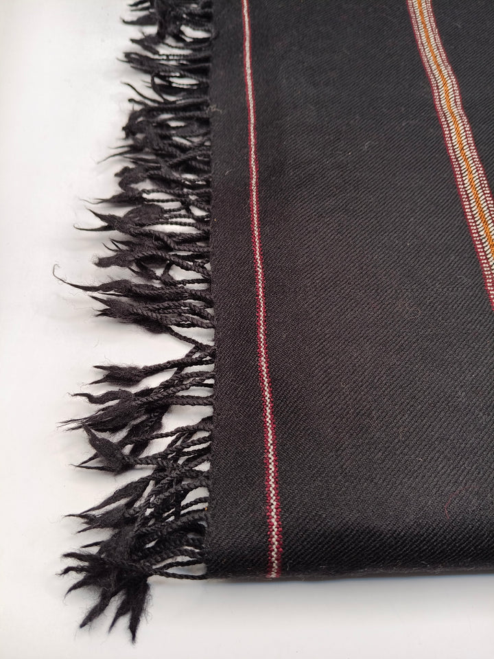 Premium Quality Striped Double Fiber 72 Black Woolen Shawl