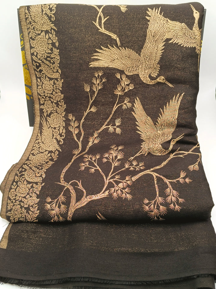 Premium Quality Black And Golden Reversible Moonlight Metallic Weave Shawl