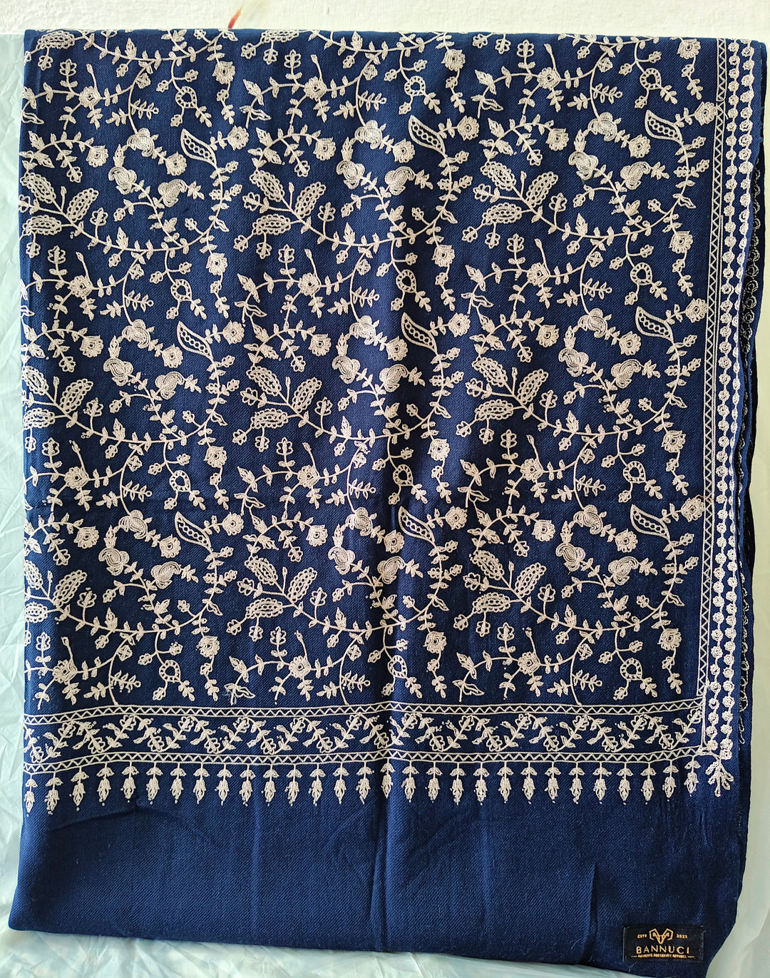 Embroidered Pashmina With Ari Work Navy Blue Shawl