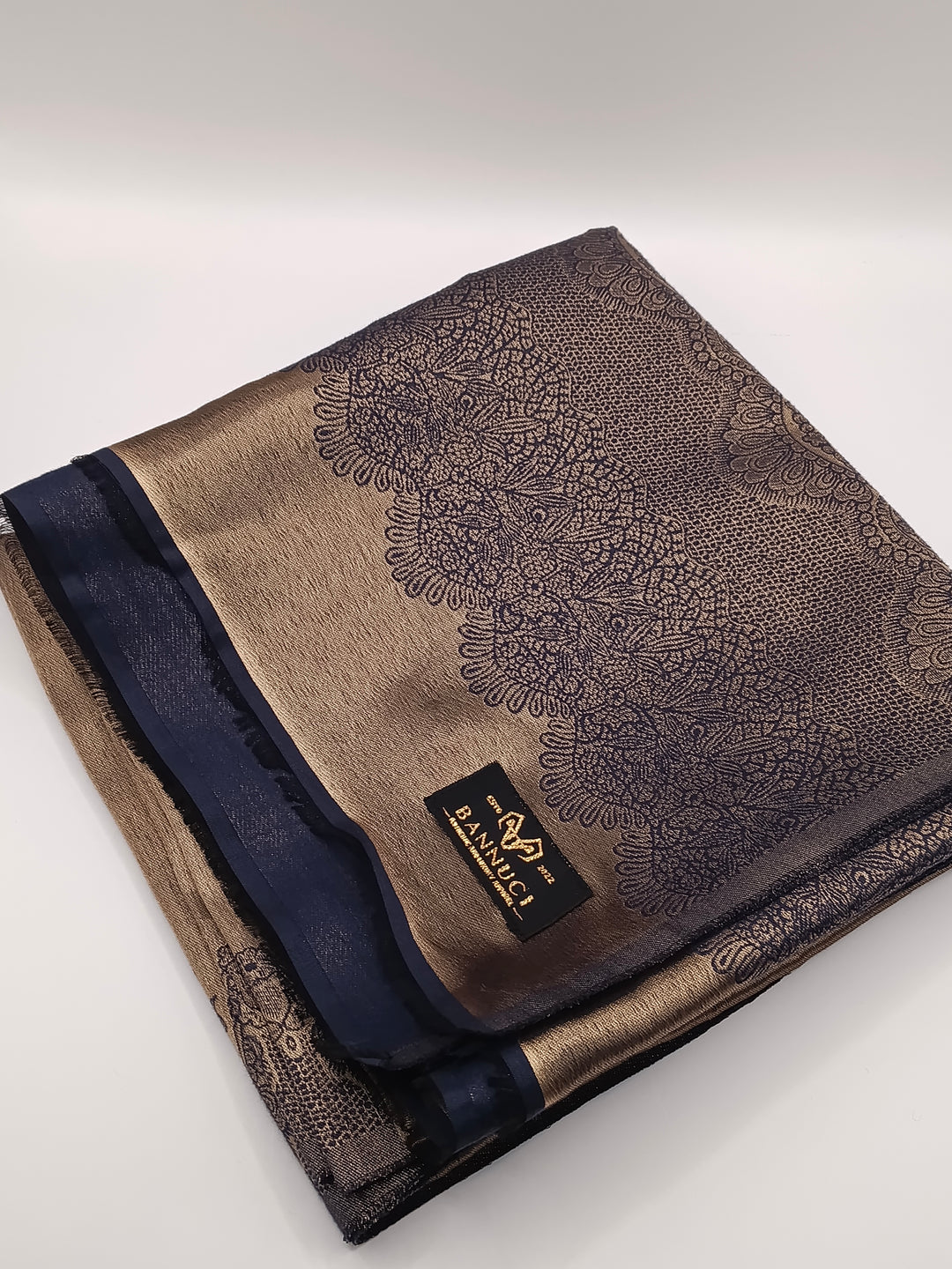 Premium Quality Blue Golden Reversible Moonlight Kani Pashmina Cashmere Shawl